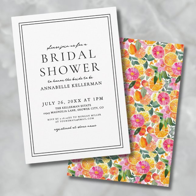 Elegant Floral Citrus Bridal Shower Invitation (Elegant Floral Citrus Bridal Shower Invitation)