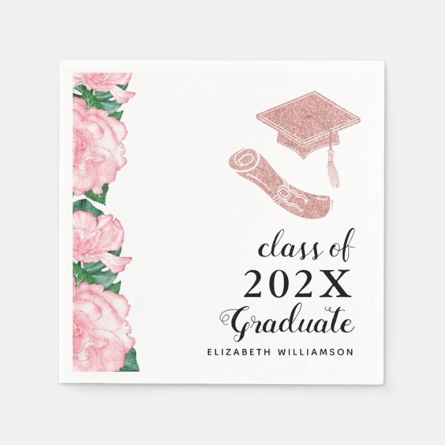Elegant Floral Class 2025 Girl Graduate Graduation Napkin (Front)