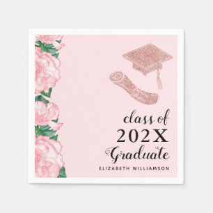 Elegant Floral Class 2025 Pink Graduate Graduation Napkin