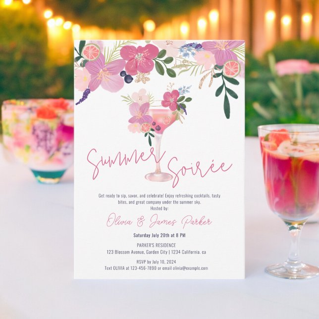 Elegant Floral Cocktail Hand Drawn Summer Soirée Invitation (Elegant Floral Cocktail Hand Drawn Summer Soirée Invitation)