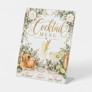 Elegant Floral Cocktail Menu Bar Sign