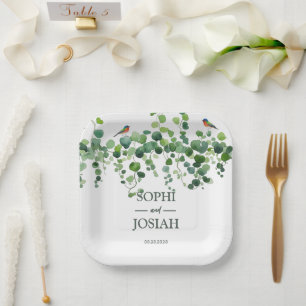Elegant floral Colourful birds wedding Paper Plate