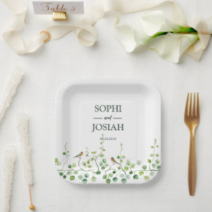 Elegant floral Colourful birds wedding Paper Plate