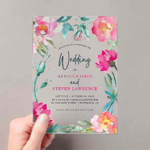 Elegant floral colourful bright wedding acrylic invitations