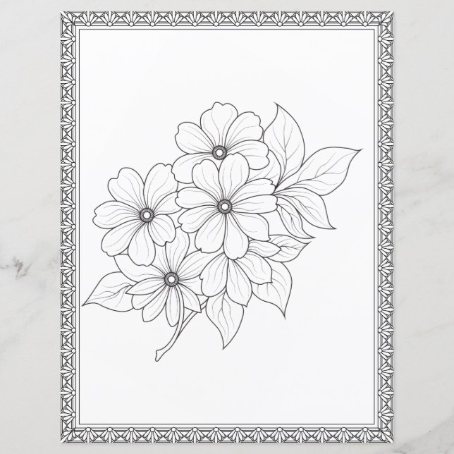 Elegant Floral Colouring Page Scrapbook Paper (Front)