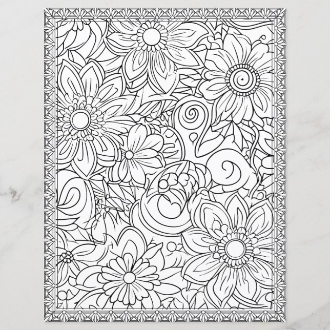 Elegant Floral Colouring Page Scrapbook Paper (Front)