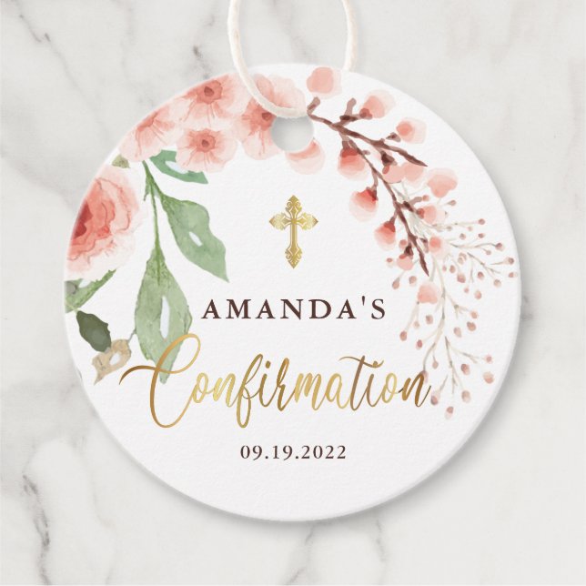 Elegant Floral Confirmation Favour Tags (Front)
