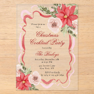 Elegant Floral Coquette Christmas Cocktail Party Acrylic Invitations