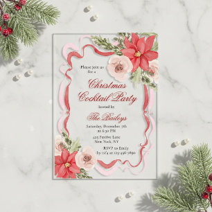Elegant Floral Coquette Christmas Cocktail Party Acrylic Invitations
