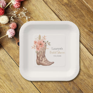 Elegant Floral Cowboy Boots Cowgirl Bridal Shower Paper Plate