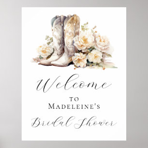 Elegant Floral Cowgirl Boots Bridal Shower Welcome Poster