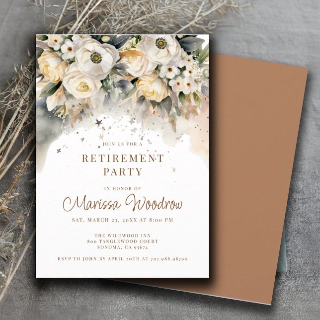 Elegant Floral Cream Gold Retirement Party Invitation (Creator Uploaded)