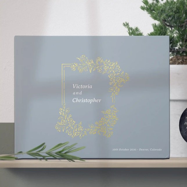 Elegant Floral Crest Classic Botanical Wedding Guest Book (Elegant Romantic Wedding Guest Book with Gold Foil)