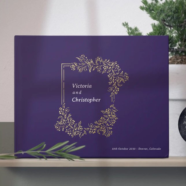 Elegant Floral Crest Classic Botanical Wedding Guest Book (Elegant Romantic Wedding Guest Book with Gold Foil)