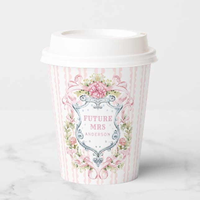 Elegant Floral Crest | Future Mrs Paper Cups (Front)