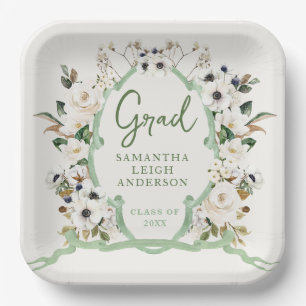 Elegant Floral Crest Graduation Party Paper Plate