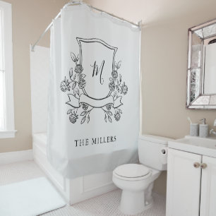 Elegant Floral Crest   Monogram and Name Shower Curtain