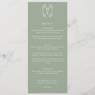 Elegant Floral Crest Monogram Sage Green Wedding Menu
