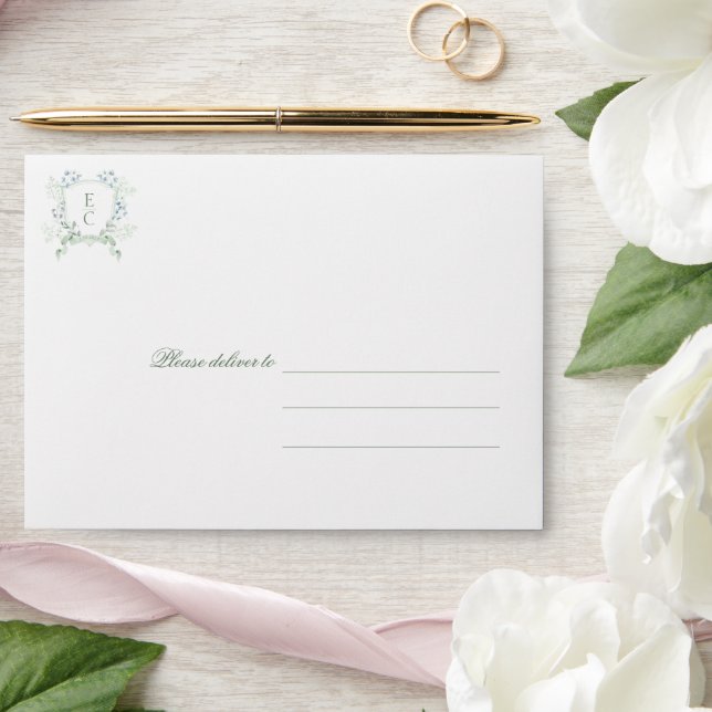 Elegant Floral Crest Monogram Wedding Envelope (Wedding)