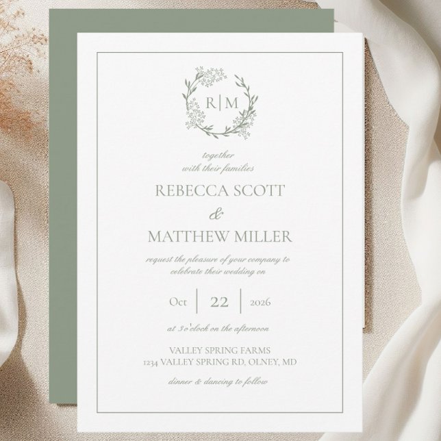 Elegant Floral Crest Monogram Wedding Invitation (Elegant Floral Crest Monogram Wedding Invitation)