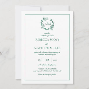 Elegant Floral Crest Monogram Wedding Invitation