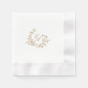 Elegant Floral Crest Monogram Wedding Napkin