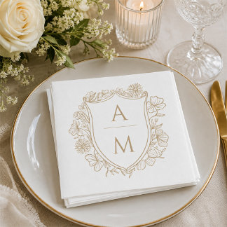 Elegant Floral Crest Monogram Wedding Napkin