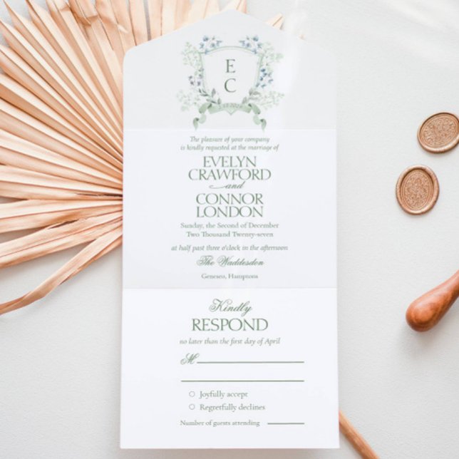Elegant Floral Crest Wedding All In One Invitation (Creator Uploaded)