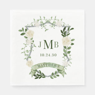 Elegant Floral Crest Wedding Napkin