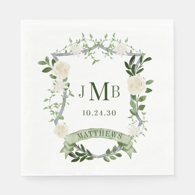 Elegant Floral Crest Wedding Napkin (Front)