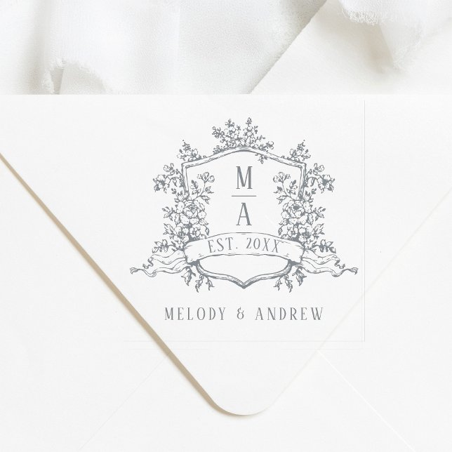 Elegant Floral Crest Wedding Self-inking Stamp (Creator Uploaded)