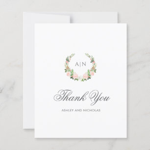 Elegant Floral Crest Wedding Thank You Card
