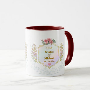 Elegant Floral Crest with Gold Initials Monogram Mug