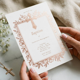 Elegant Floral Cross Baptism Religious Baby Photo