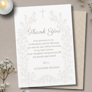 Elegant Floral Cross Confirmation Thank You Card