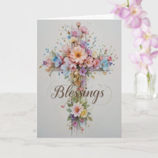 Elegant Floral Cross Easter Blessings  Card