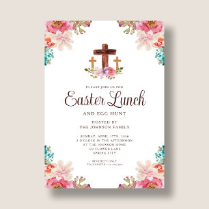 Elegant Floral Cross Easter Lunch  Invitation