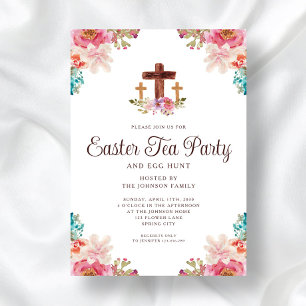 Elegant Floral Cross  Tea Party Easter Invitation