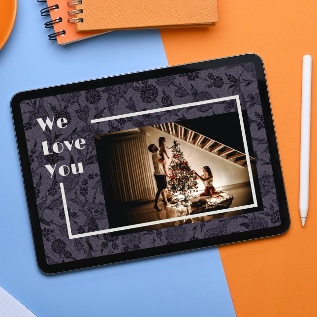 Elegant Floral Custom Family Photo Text Grey Poster (Creator Uploaded)