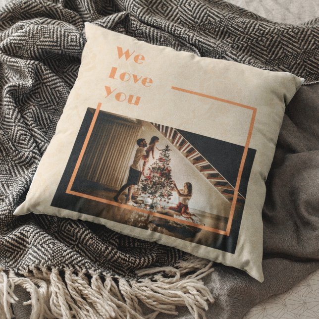 Elegant Floral Custom Family Photo Text Orange Cushion (Creator Uploaded)
