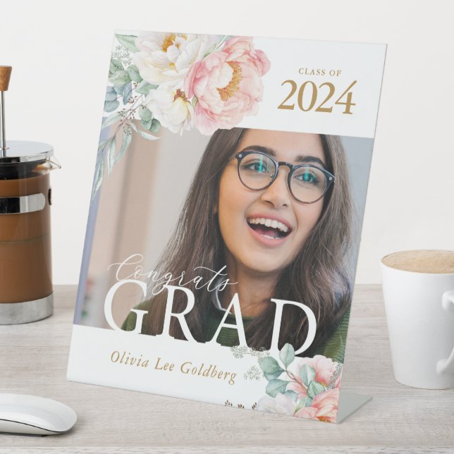 Elegant Floral Custom Graduation Pedestal Sign (In SItu)
