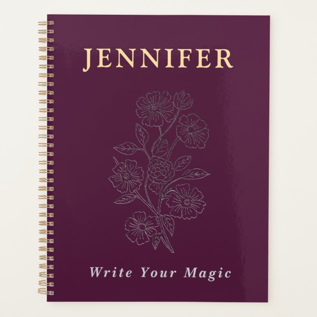 Elegant Floral Custom Name Notebook | Write Your M Planner (Front)