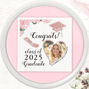 Elegant Floral Custom Photo Class 2025 Graduation Napkin