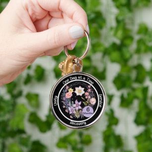 Elegant Floral Custom Sobriety Anniversary Gift Key Ring