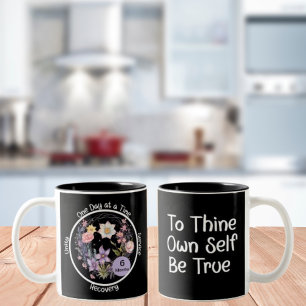 Elegant Floral Custom Sobriety Anniversary Gift  Two-Tone Coffee Mug