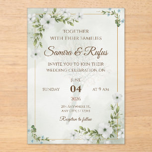 Elegant Floral - Customisable Rustic Boho Acrylic Invitations