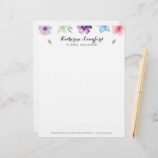 Elegant Floral Customisable Template Custom Letterhead (Front/Back In Situ)