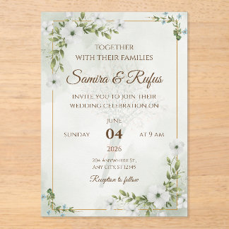 Elegant Floral - Customizable Rustic Boho Acrylic Invitations