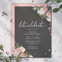 Elegant Floral Cute Girly Black and Pink Birthday