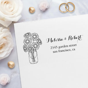 Elegant Floral Daisies Mason Jar Wedding Self-inking Stamp